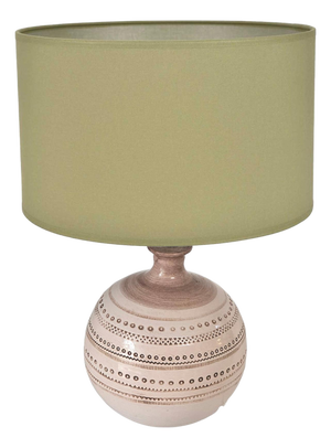 French Beige Ceramic Table Lamp with Geometric Relief Design in the style of Jean Besnard, 1970s