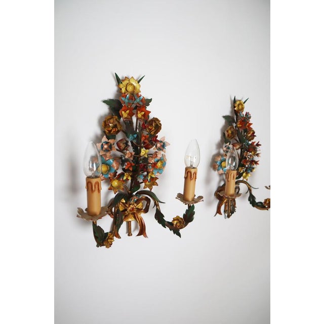 Floral Two-Armed Wall Lights, Italy, 1970s, Set of 2 For Sale - Image 17 of 18