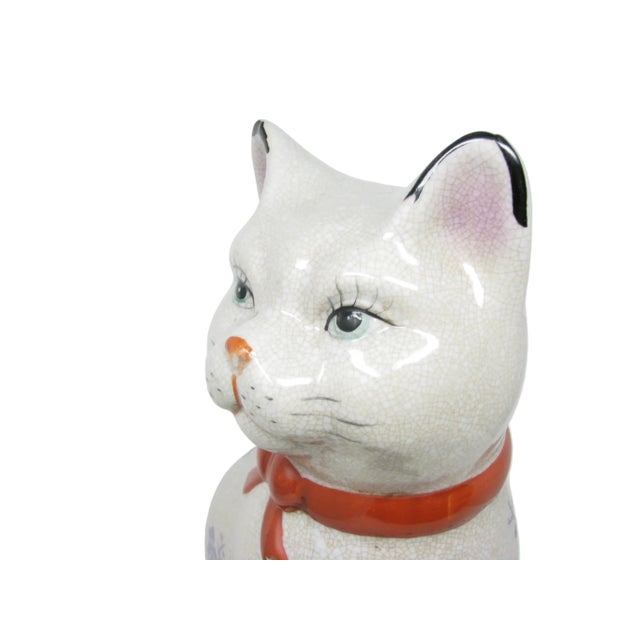 Vintage Large Staffordshire Style Ceramic Cat on Pillow Sculpture For Sale - Image 4 of 13