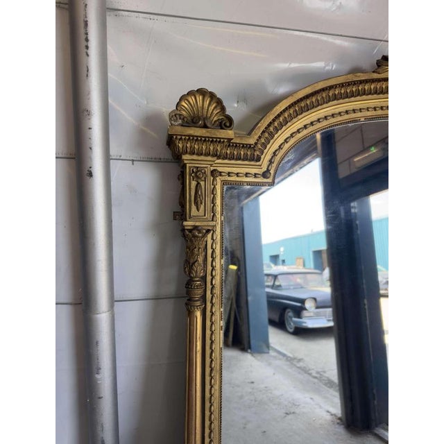 Large Antique English Shaped Top Gilt Overmantle Mirror, 19th Century For Sale - Image 4 of 8