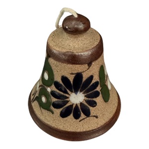 Late 20th Century Handcrafted Mexican Stoneware Pottery Folk Art Floral Bell
