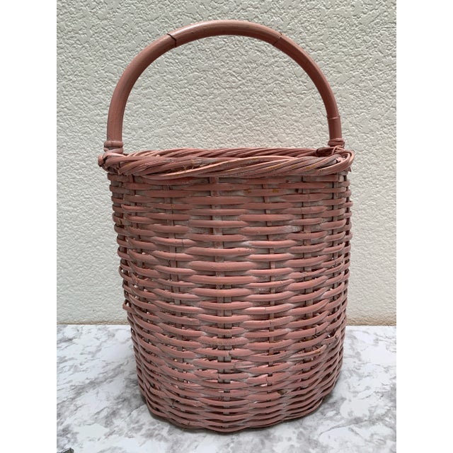 Rose Large Vintage Pale Pink Wooden Storage Decor Basket For Sale - Image 8 of 8
