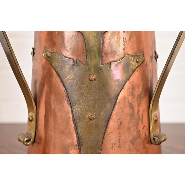 Copper Antique Stickley Brothers Arts & Crafts Three-Handled Large Copper and Brass Vase For Sale - Image 8 of 13