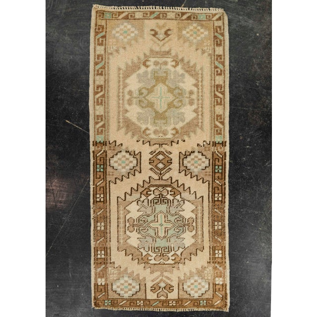 Brown Turkish Mini Rug Oriental Hand Knotted Vintage Rug 1'7" x 3'4" #21256 For Sale - Image 8 of 8