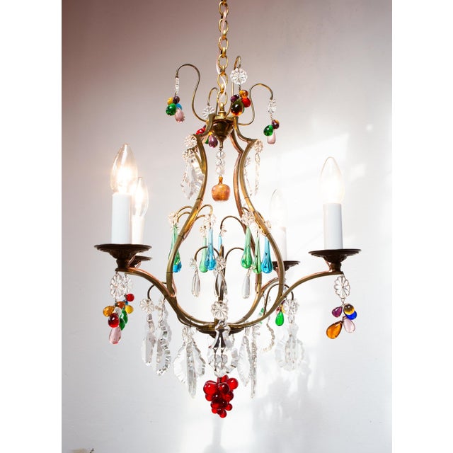 French Bronze Chandelier with Colored Crystals, 1950s For Sale - Image 12 of 12
