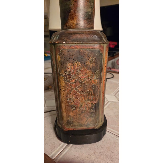 Vintage Frederick Cooper Chinoiserie Tea Canister Table Lamp With Bird & Floral Motifs For Sale - Image 9 of 11