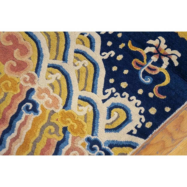 Ink Blue 1820s Blue Yellow Dragon Antique Chinese Ningxia Pillar Rug 3'2" X 8'2" Wool Handknotted Carpet For Sale - Image 8 of 8