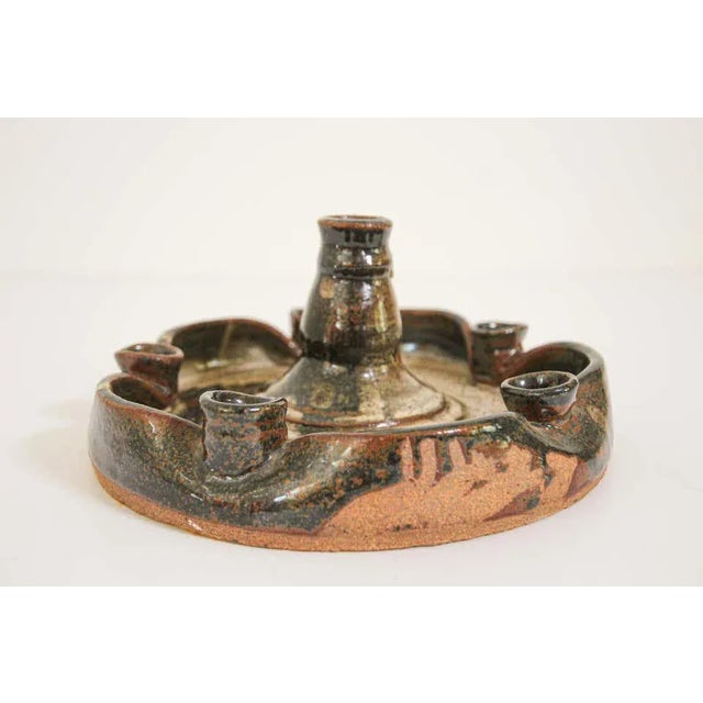 Vintage Midcentury Stoneware Pottery Studio Candleholder For Sale - Image 4 of 8