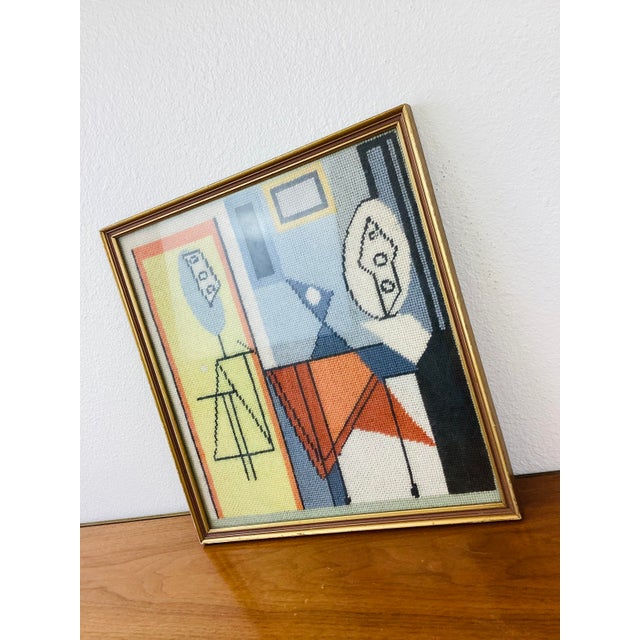 Vintage 1960s Picasso Style Abstract Needlepoint abstract picasso style framed with glass measures appx - 13.75"W -...