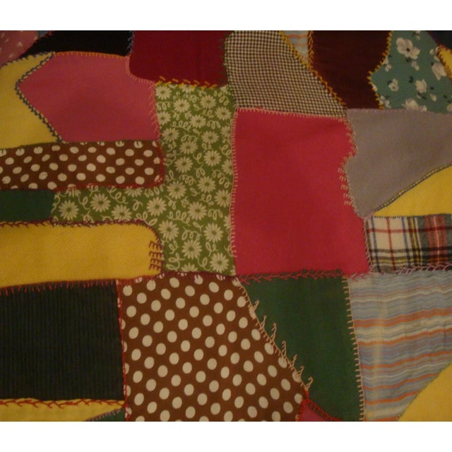Textile Embroidered Crazy Quilt Textile Blanket Folk Art For Sale - Image 7 of 13