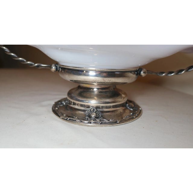 Antique Ornate Silverplate Enameled Glass Centerpiece Footed Fruit Bowl Compote For Sale - Image 4 of 12