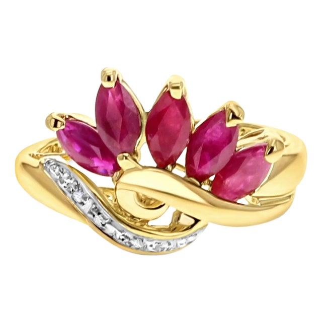 Marquise Ruby Diamond Ring 14k Yellow Gold, Size 3 For Sale