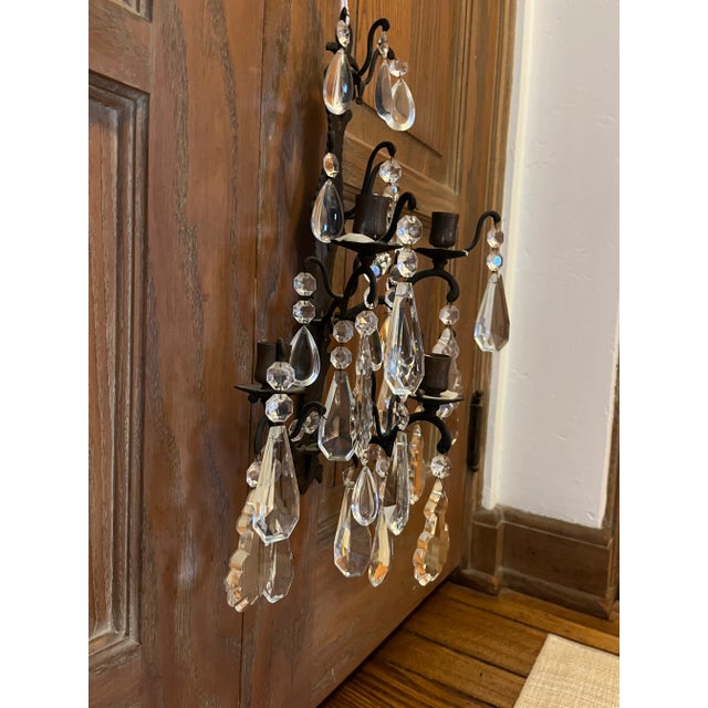 French 1920's Crystal Candle Sconce For Sale - Image 3 of 10
