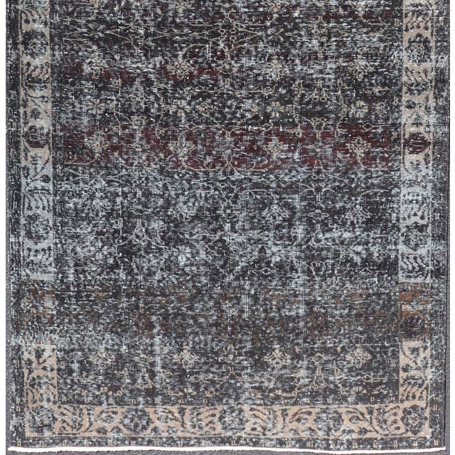 Over Dyed Gallery Oushak With All-Over Floral Design in Charcoal, Cream & Grays For Sale - Image 4 of 15