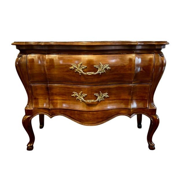 John Widdicomb Louis XV Style Bombe Commode – French Provincial Curved Chest of Drawers with Cabriole Legs & Brass...
