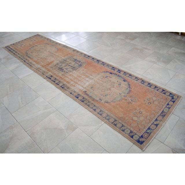 1960s Distressed Oushak Runner Rug - Hand Knotted Hallway Decor - 2'11″ X 12' For Sale - Image 5 of 11