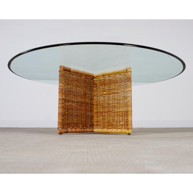Italian Organic Modern Rattan Wicker Glass Top Cocktail Table For Sale - Image 9 of 17