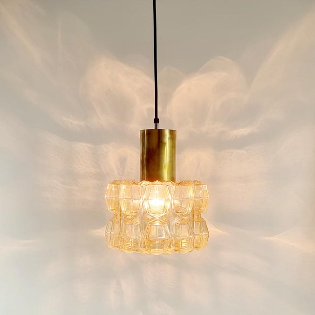 1960s Large Amber Diamond Glass Ceiling Light by Helena Tynell for Limburg, Germany, 1960s For Sale - Image 5 of 10