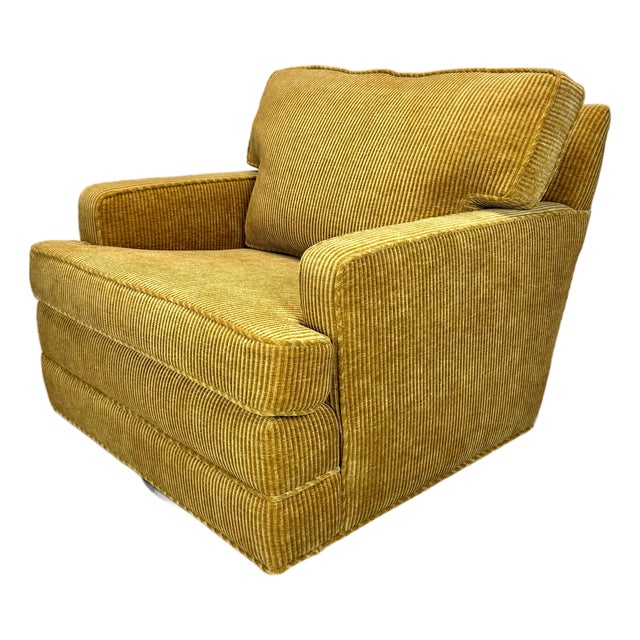 1960’s Mid Century Modern Milo Baughman Style Swivel Lounge Chair in Corduroy Restored For Sale