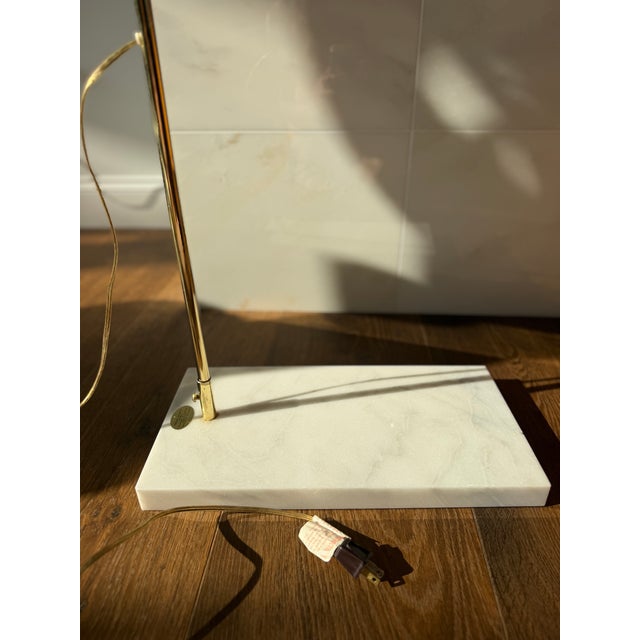 Vintage Italian Brass Arc Floor Lamp With Genuine White Marble Base | Mid-Century Modern For Sale - Image 6 of 9