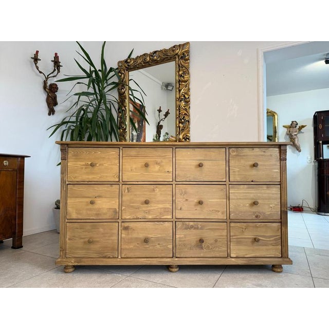 Rustic Chest of 12 Drawers in Softwood For Sale - Image 12 of 12