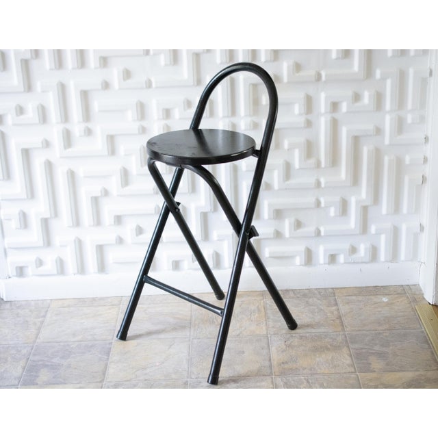 Black Mid-Century Folding Black Lacquer Wood and Metal Kitchen Stool For Sale - Image 8 of 8