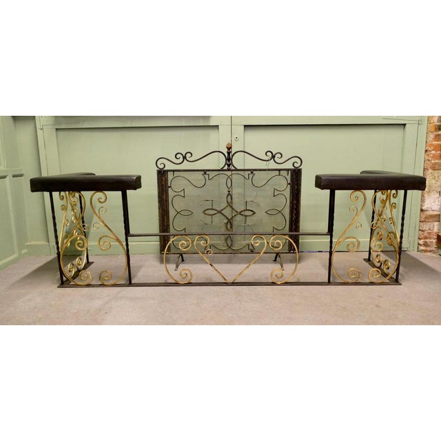Metal Large Decorative Wrought Iron and Leather Club Fender, 1960 For Sale - Image 7 of 8