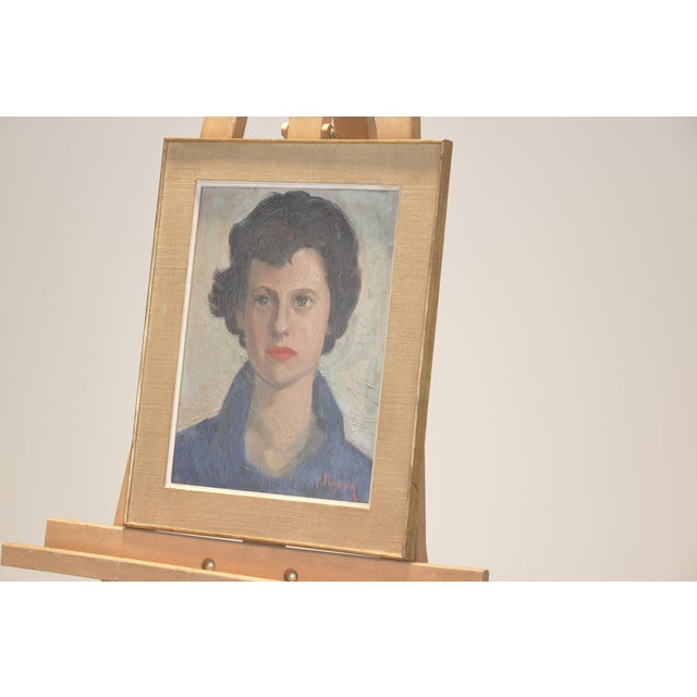 Mid-Century Modern Oil Painting, Portrait of a Young Woman, Signed F. Christophe, Circa 1955 For Sale - Image 3 of 9