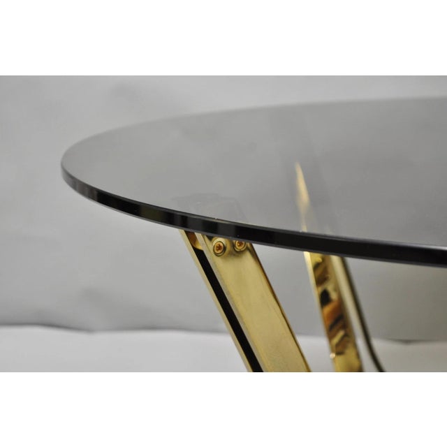 Metal Mid 20th Century Tri-Mark Mid Century Modern Brass Plated Steel Smoked Glass Arch Coffee Table For Sale - Image 7 of 15