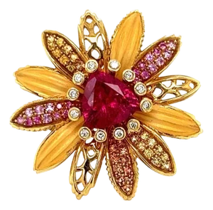 Carrera y Carrera Primavera Diamond Tourmaline Sapphire 18k Gold Ring - Size 6