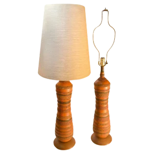 Textured Ceramic Table Lamps in Original Condition - a Pair