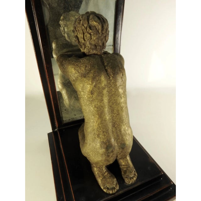 Mid-20th Century Kneeling Men on Wooden Bookends With Mirrors For Sale - Image 4 of 11