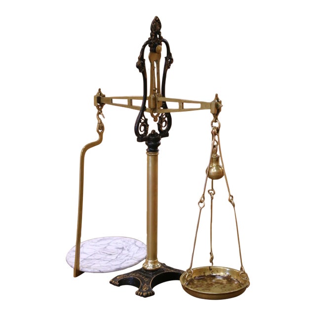 Late 19th Century English Brass and Marble Balance Scale From Bristol For Sale
