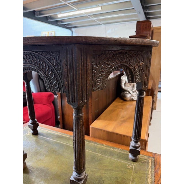 Carved Oak Half Moon Side Table For Sale - Image 3 of 8