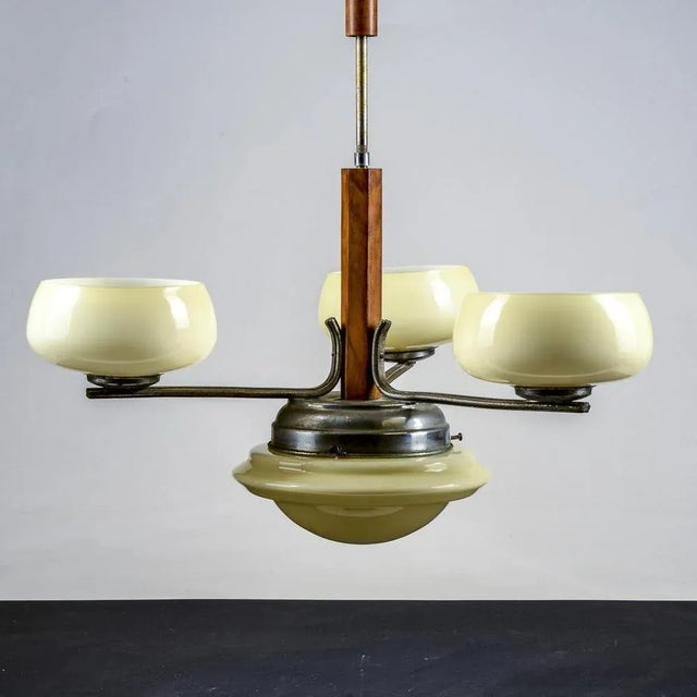 Art Deco Hanging Lamp in Metal and Glass For Sale - Image 3 of 9