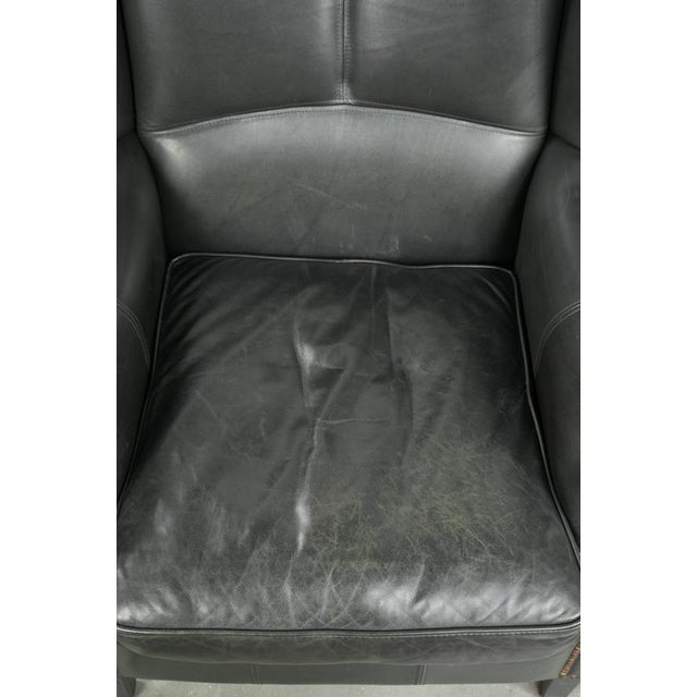 English Style Black Cowhide Wing Armchair For Sale - Image 6 of 15