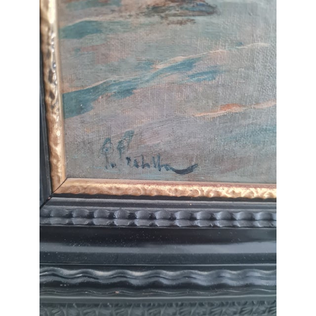 Oil painting in antique ebonised wood frame — Neapolitan marine painting A charming Neapolitan marine oil painting by...