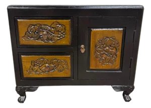 Vintage Asian Carved Cabinet With Hand Carved Motifs