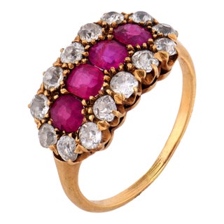 19th Century Victorian Ruby Diamond 14k Yellow Gold Ring, Size 6 For Sale