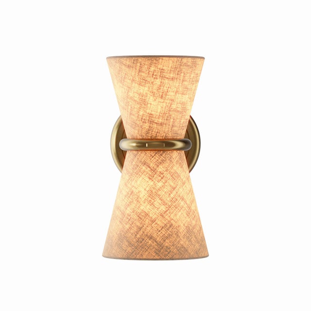 Mid-Century Modern Gable Sconce, Antique Natural Brass with Oyster Shade For Sale - Image 3 of 7