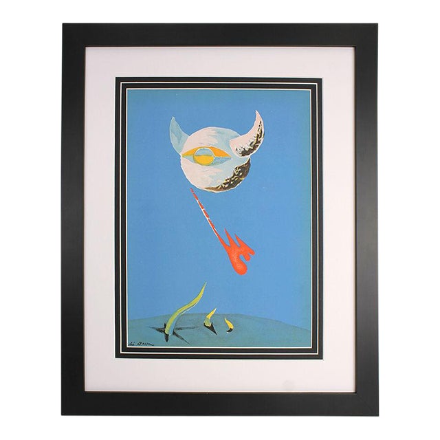 Amazing 1838 Andre Masson Moon Lithograph Signed Framed For Sale