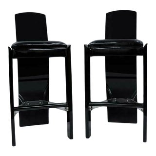 Late 20th Century Black Lucite Hill Mfg.Curved Sculptural Bar Stools - a Pair For Sale