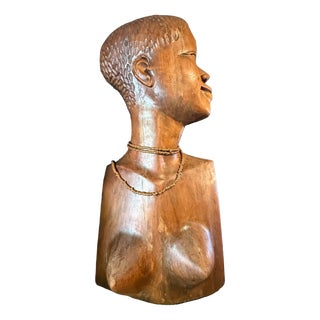 Mid-Century Modern Hand-Carved Wooden Bust, 1960s For Sale
