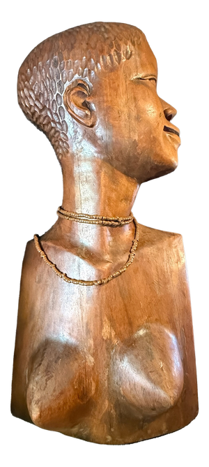 Mid-Century Modern Hand-Carved Wooden Bust, 1960s