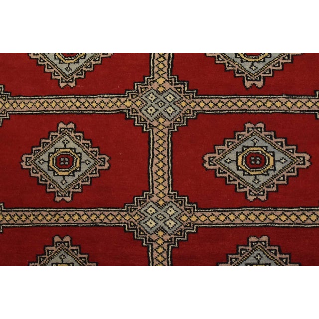 Red Bokhara Jaldar Rug 4’2” X 6’2” Red Wool Tribal Hand-Knotted Oriental Carpet For Sale - Image 8 of 12