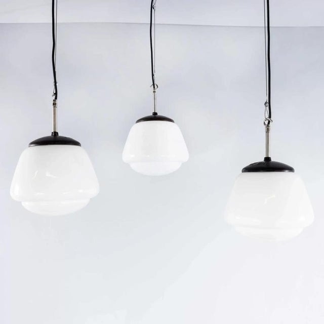 Vintage Mouth Blown Splayed Button Opaline Pendant Lamp, 1950s For Sale - Image 14 of 17