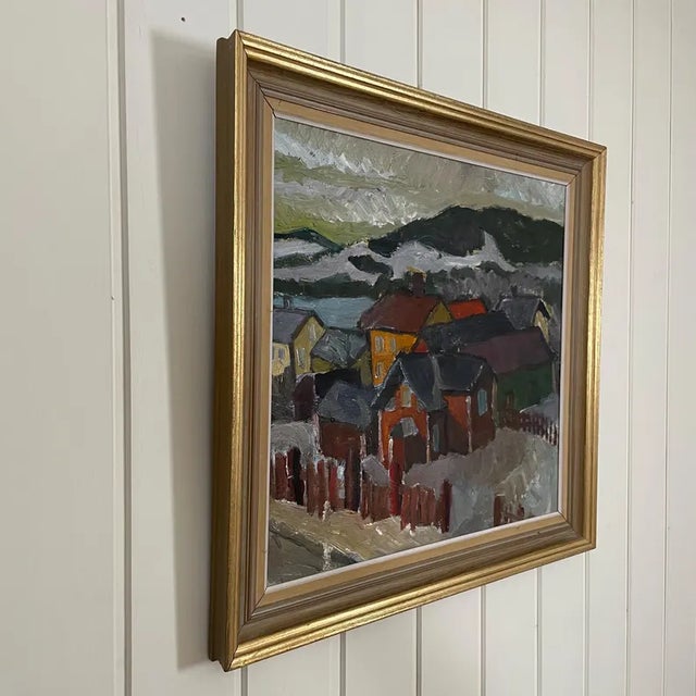 An oil painting on panel by Swedish painter Bo Olsson Perman (1909-1992). We see a quietly observed view of Odenslund....