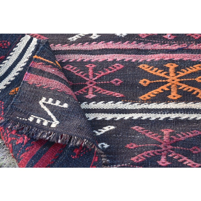 Black 1960s Traditional Black Primitive Handmade Wool Turkish Kilim Rug For Sale - Image 8 of 13