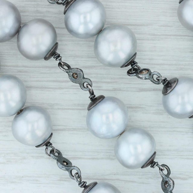 Art Deco Gray Cultured Pearl Diamond Statement Necklace Bead Strand 26” Layer Nordstrom For Sale - Image 3 of 5