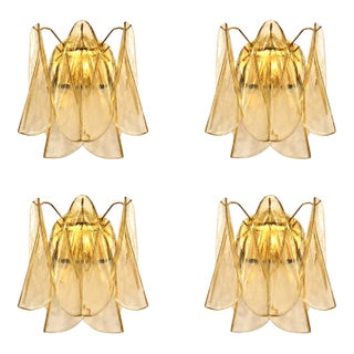 Mazzega Style Amber “Rondini” Murano Glass Gold Wall Sconces — Set of 4 For Sale
